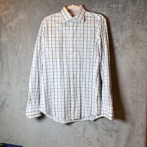 Robert Graham Mens White Blue Check Shirt Windowpane Button Down Medium